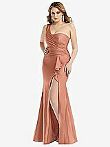 Front View Thumbnail - Copper Penny One-Shoulder Bustier Stretch Satin Mermaid Dress with Cascade Ruffle