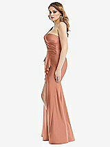 Side View Thumbnail - Copper Penny One-Shoulder Bustier Stretch Satin Mermaid Dress with Cascade Ruffle