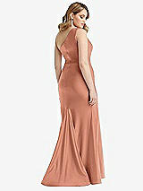 Rear View Thumbnail - Copper Penny One-Shoulder Bustier Stretch Satin Mermaid Dress with Cascade Ruffle