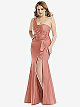 Front View Thumbnail - Desert Rose One-Shoulder Bustier Stretch Satin Mermaid Dress with Cascade Ruffle