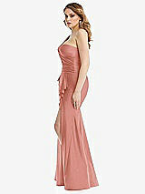 Side View Thumbnail - Desert Rose One-Shoulder Bustier Stretch Satin Mermaid Dress with Cascade Ruffle