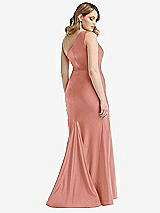 Rear View Thumbnail - Desert Rose One-Shoulder Bustier Stretch Satin Mermaid Dress with Cascade Ruffle