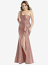 Front View Thumbnail - Neu Nude One-Shoulder Bustier Stretch Satin Mermaid Dress with Cascade Ruffle
