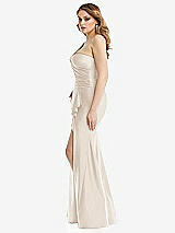Side View Thumbnail - Oat One-Shoulder Bustier Stretch Satin Mermaid Dress with Cascade Ruffle