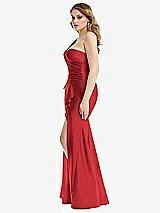 Side View Thumbnail - Poppy Red One-Shoulder Bustier Stretch Satin Mermaid Dress with Cascade Ruffle