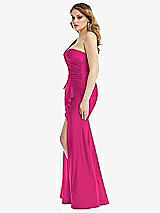 Side View Thumbnail - Think Pink One-Shoulder Bustier Stretch Satin Mermaid Dress with Cascade Ruffle