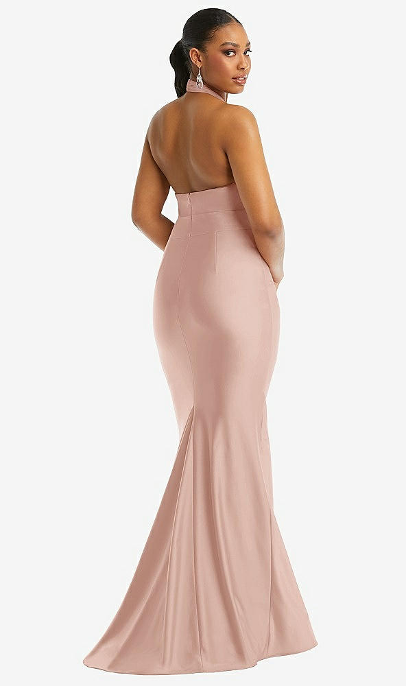 Back View - Toasted Sugar Criss Cross Halter Open-Back Stretch Satin Mermaid Dress