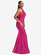 Side View Thumbnail - Think Pink Criss Cross Halter Open-Back Stretch Satin Mermaid Dress