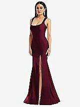 Front View Thumbnail - Cabernet Square Neck Stretch Satin Mermaid Dress with Slight Train