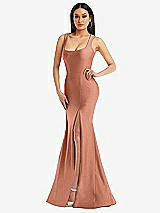 Alt View 1 Thumbnail - Copper Penny Square Neck Stretch Satin Mermaid Dress with Slight Train