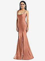 Front View Thumbnail - Copper Penny Square Neck Stretch Satin Mermaid Dress with Slight Train