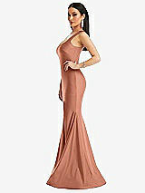 Side View Thumbnail - Copper Penny Square Neck Stretch Satin Mermaid Dress with Slight Train