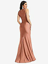 Rear View Thumbnail - Copper Penny Square Neck Stretch Satin Mermaid Dress with Slight Train