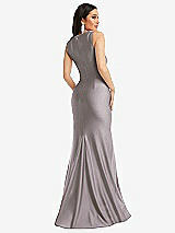 Rear View Thumbnail - Cashmere Gray Square Neck Stretch Satin Mermaid Dress with Slight Train