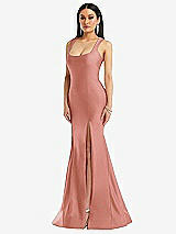 Front View Thumbnail - Desert Rose Square Neck Stretch Satin Mermaid Dress with Slight Train
