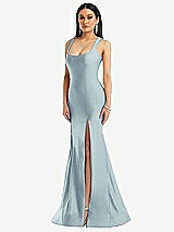 Front View Thumbnail - Mist Square Neck Stretch Satin Mermaid Dress with Slight Train