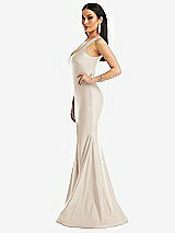 Side View Thumbnail - Oat Square Neck Stretch Satin Mermaid Dress with Slight Train