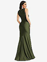 Rear View Thumbnail - Olive Green Square Neck Stretch Satin Mermaid Dress with Slight Train
