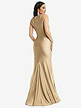 Rear View Thumbnail - Soft Gold Square Neck Stretch Satin Mermaid Dress with Slight Train