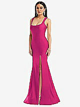 Front View Thumbnail - Think Pink Square Neck Stretch Satin Mermaid Dress with Slight Train