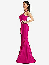 Side View Thumbnail - Think Pink Square Neck Stretch Satin Mermaid Dress with Slight Train