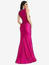 Rear View Thumbnail - Think Pink Square Neck Stretch Satin Mermaid Dress with Slight Train