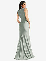 Rear View Thumbnail - Willow Green Square Neck Stretch Satin Mermaid Dress with Slight Train
