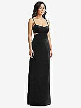 Front View Thumbnail - Black Spaghetti Strap Cutout Midriff Velvet Maxi Dress