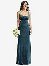 Alt View 1 Thumbnail - Dutch Blue Spaghetti Strap Cutout Midriff Velvet Maxi Dress