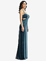 Side View Thumbnail - Dutch Blue Spaghetti Strap Cutout Midriff Velvet Maxi Dress