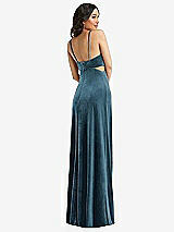 Rear View Thumbnail - Dutch Blue Spaghetti Strap Cutout Midriff Velvet Maxi Dress