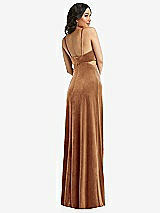 Rear View Thumbnail - Golden Almond Spaghetti Strap Cutout Midriff Velvet Maxi Dress