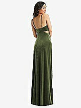 Rear View Thumbnail - Olive Green Spaghetti Strap Cutout Midriff Velvet Maxi Dress
