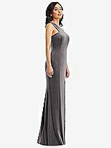 Side View Thumbnail - Caviar Gray One-Shoulder Velvet Trumpet Gown with Front Slit