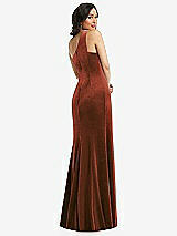 Rear View Thumbnail - Auburn Moon One-Shoulder Velvet Trumpet Gown with Front Slit