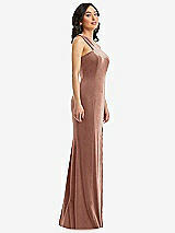 Side View Thumbnail - Tawny Rose One-Shoulder Velvet Trumpet Gown with Front Slit