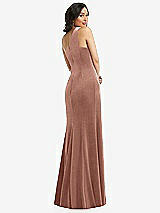 Rear View Thumbnail - Tawny Rose One-Shoulder Velvet Trumpet Gown with Front Slit