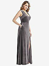 Side View Thumbnail - Caviar Gray Deep V-Neck Sleeveless Velvet Maxi Dress with Pockets