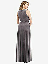 Rear View Thumbnail - Caviar Gray Deep V-Neck Sleeveless Velvet Maxi Dress with Pockets
