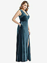 Side View Thumbnail - Dutch Blue Deep V-Neck Sleeveless Velvet Maxi Dress with Pockets