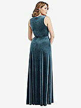 Rear View Thumbnail - Dutch Blue Deep V-Neck Sleeveless Velvet Maxi Dress with Pockets