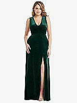 Front View Thumbnail - Evergreen Deep V-Neck Sleeveless Velvet Maxi Dress with Pockets