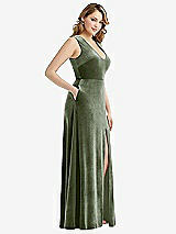 Side View Thumbnail - Sage Deep V-Neck Sleeveless Velvet Maxi Dress with Pockets