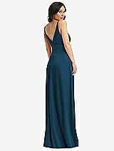 Rear View Thumbnail - Atlantic Blue Skinny Strap Plunge Neckline Maxi Dress with Bow Detail