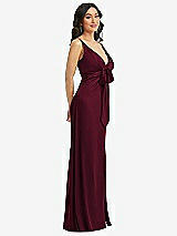 Side View Thumbnail - Cabernet Skinny Strap Plunge Neckline Maxi Dress with Bow Detail