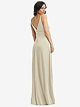 Rear View Thumbnail - Champagne Skinny Strap Plunge Neckline Maxi Dress with Bow Detail