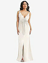 Alt View 1 Thumbnail - Ivory Skinny Strap Plunge Neckline Maxi Dress with Bow Detail