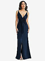 Alt View 1 Thumbnail - Midnight Navy Skinny Strap Plunge Neckline Maxi Dress with Bow Detail