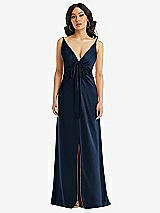 Front View Thumbnail - Midnight Navy Skinny Strap Plunge Neckline Maxi Dress with Bow Detail