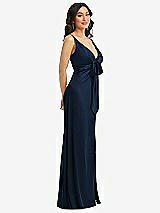 Side View Thumbnail - Midnight Navy Skinny Strap Plunge Neckline Maxi Dress with Bow Detail